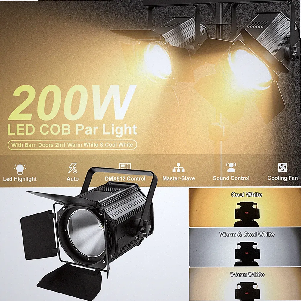 Professional 200W COB LED Stage Light DMX512 Par Warm Cool White DJ Wedding