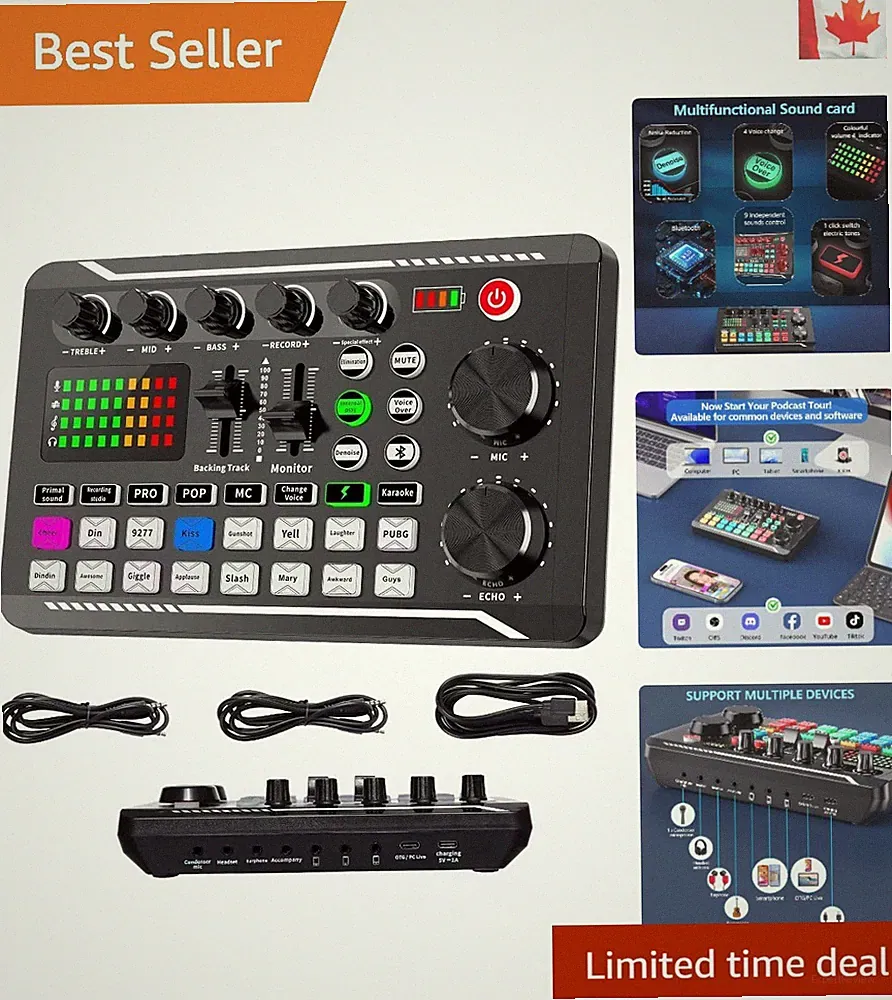 Professional 4-Channel Audio Mixer with Voice Changer for Streaming & Podcasting