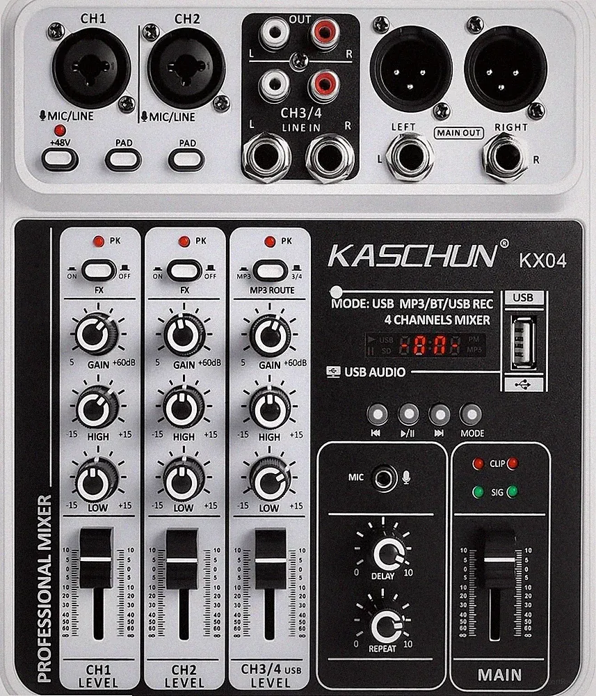 Professional 4-Channel DJ Mixer KX04 Bluetooth USB MP3 Input Sound Board