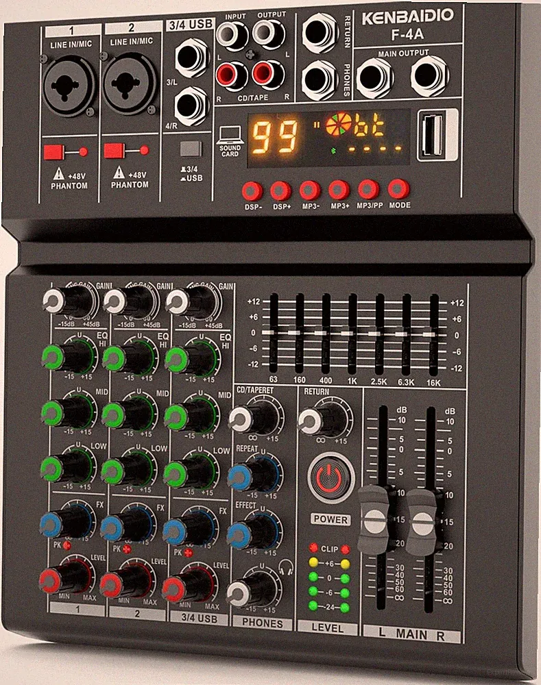 Professional 4-Channel DJ Mixer with 99 DSP Effects and Bluetooth Connectivity