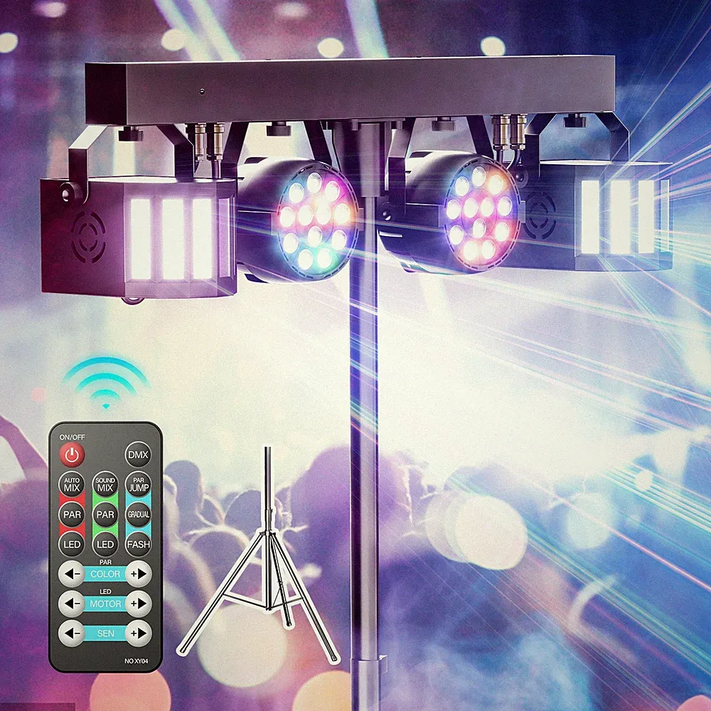 Professional 4-Par Stage LEDs Lights DJ Band Concert DMX System & Stand & Remote