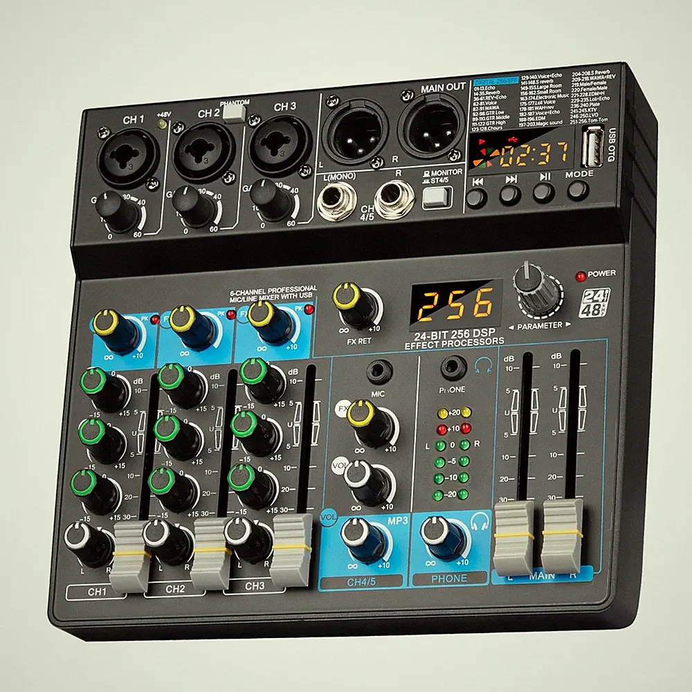 Professional Audio Mixer Digital FX 256-Bit DSP USB Bluetooth MP3 Computer DJ Mi