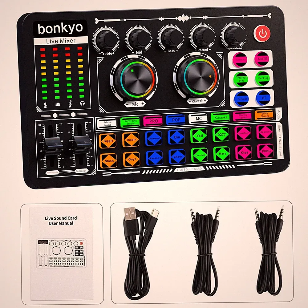 Professional Audio Mixer, F999 Live Sound Card With Dj Mixer For Streaming/Po...