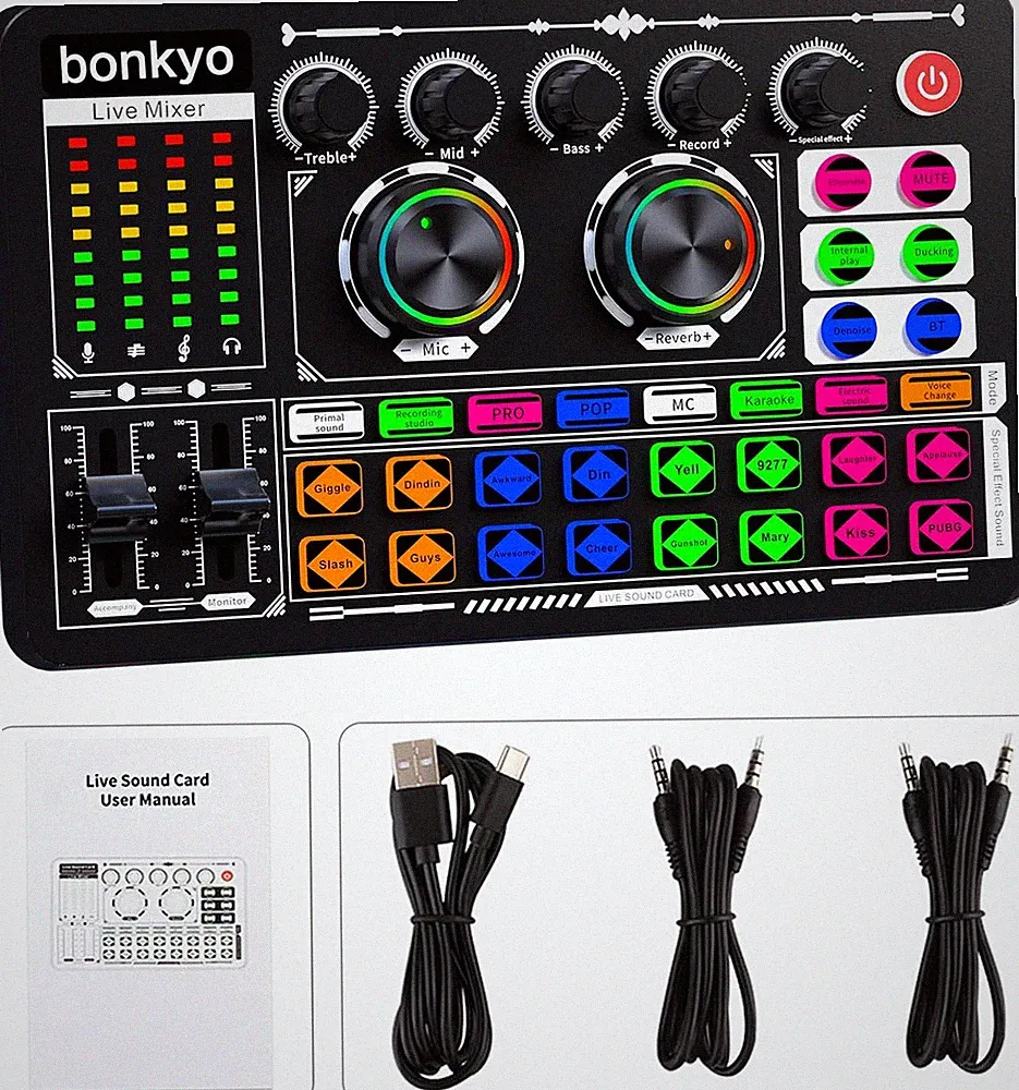 Professional Audio Mixer, F999 Live Sound Card with Dj Mixer for Streaming/Podca