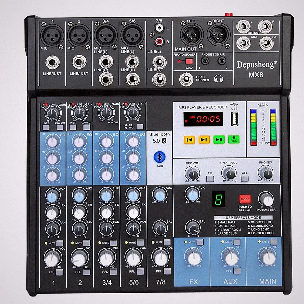 Professional Audio Mixer Sound Board Console 8-Channel DJ Controller Sound Mixer
