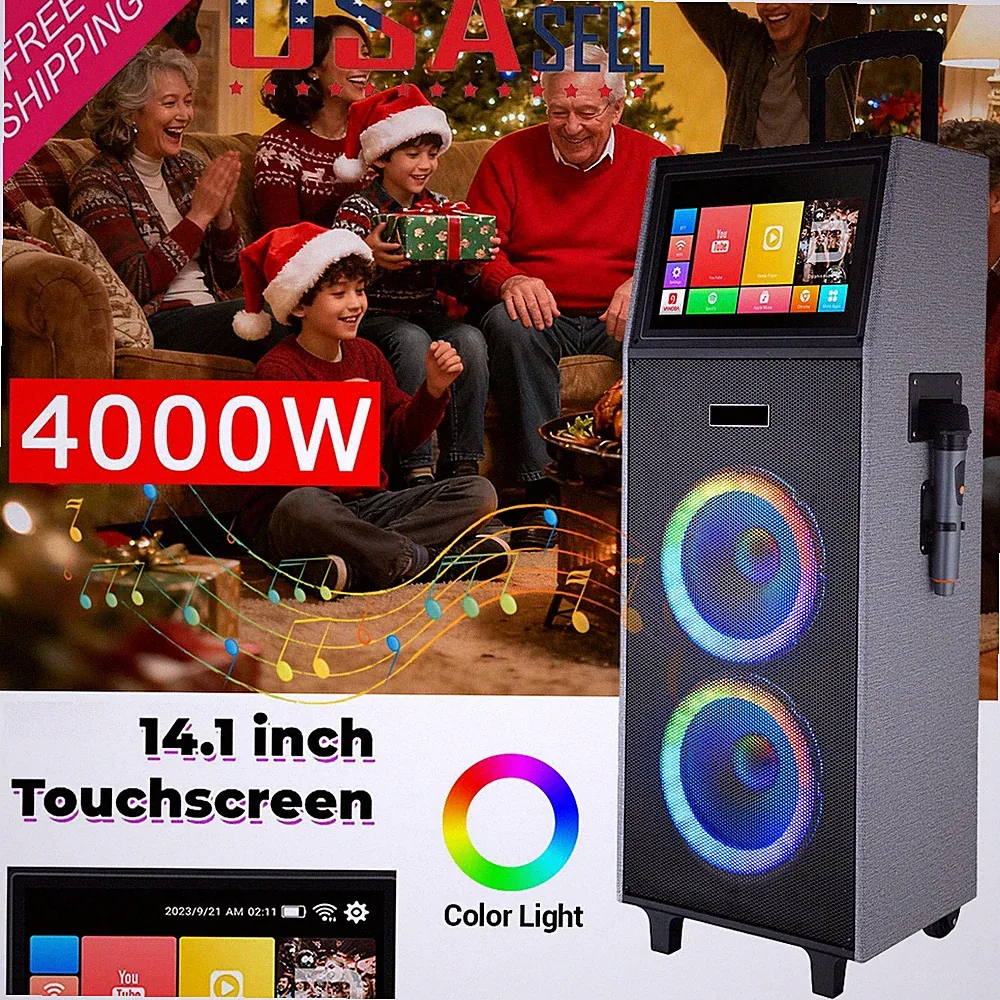 Professional Karaoke Machine Bluetooth Speaker Lyrics Display Screen w/Mic DJ US