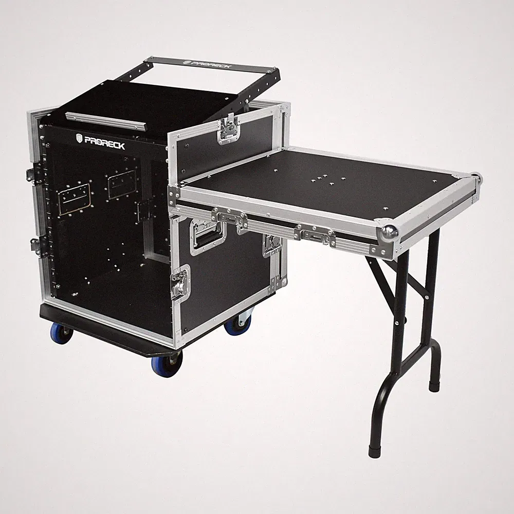 PRORECK 12UT Slant Mixer Rack Case Side Table 20" Depth DJ Pro Road w/ Casters