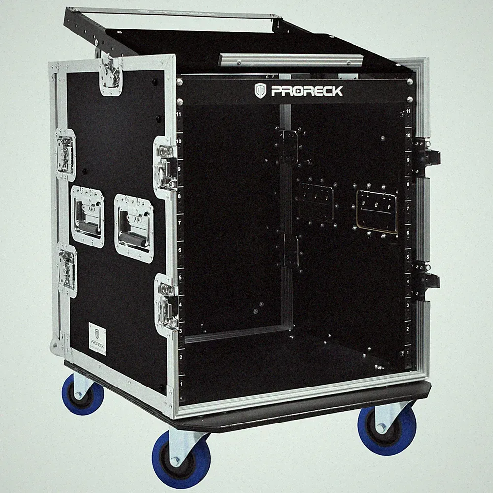PRORECK PR-12U 12U Slant Mixer Rack Case 20" Road Case w/ Casters for DJ Studio