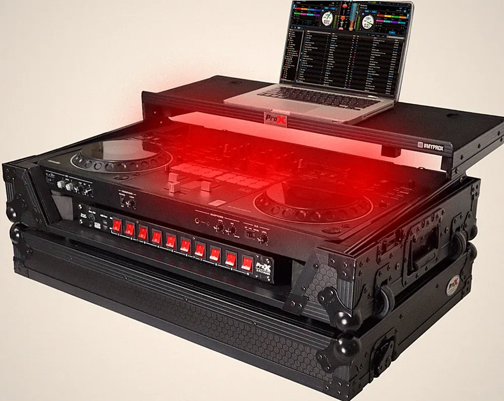 ProX XS-DDJREV5 WLTBL LED Road Case For DDJ-REV5 With Laptop Shelf 1U Rack Space