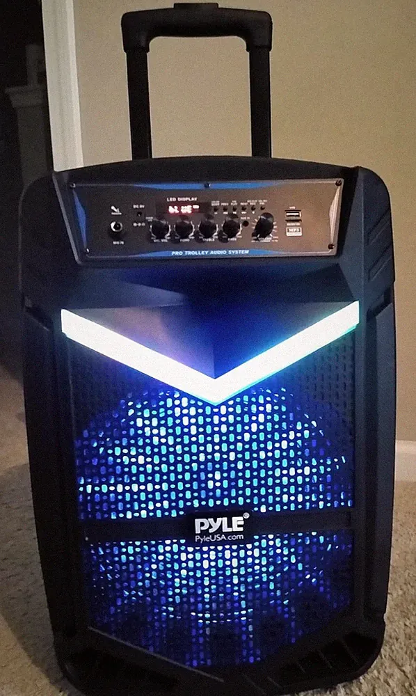 Pyle 1200W Bluetooth PA Speaker Rechrgble w/ Wired Mic, Remote & Power Adapter