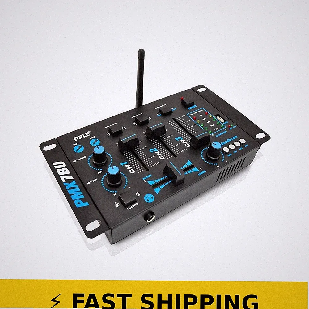 Pyle 3 Channel Bluetooth DJ Mixer Controller - PMX7BU, Black