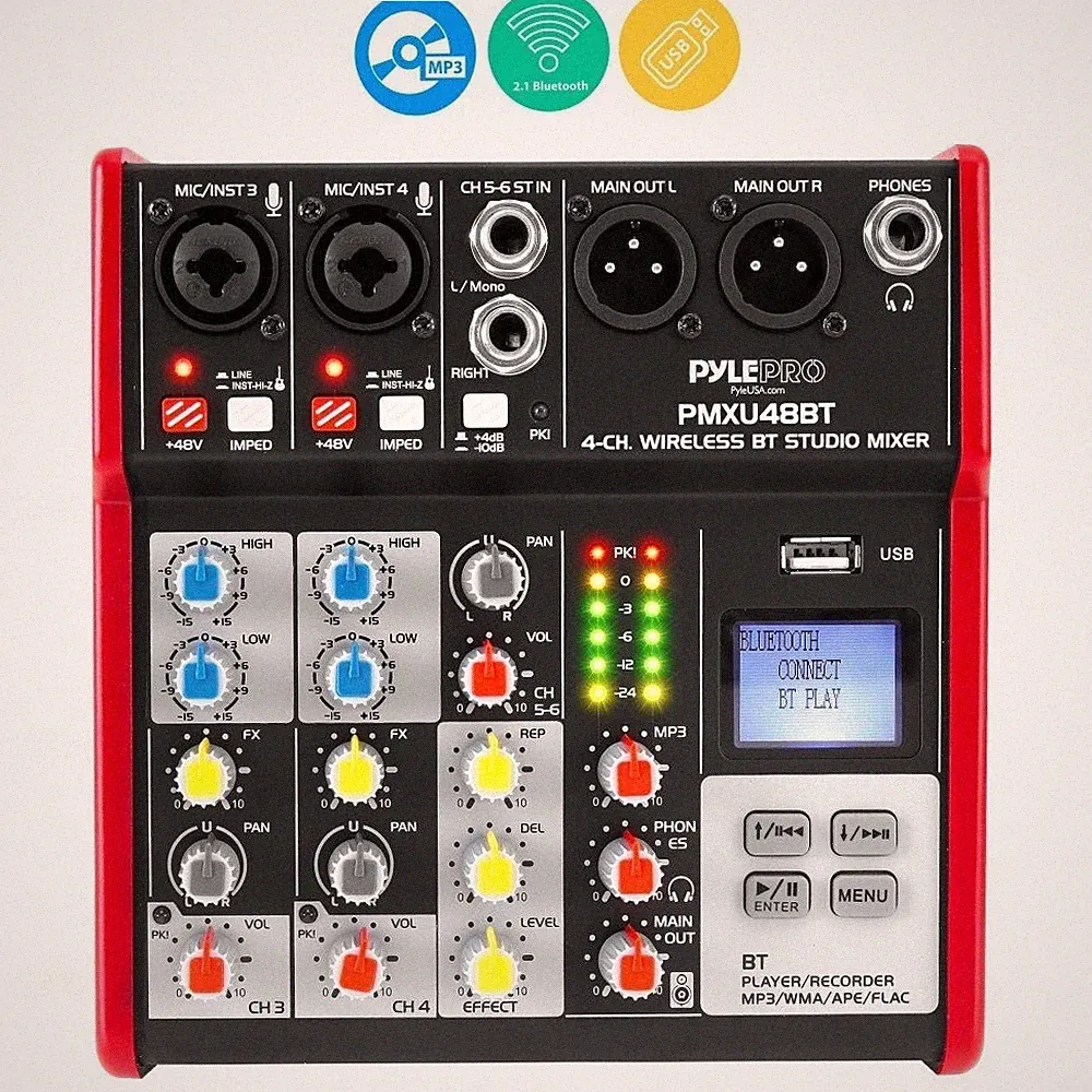 Pyle 4-Ch. Bluetooth Studio Mixer-Pro Audio Digital DJ Audio Mixer Console