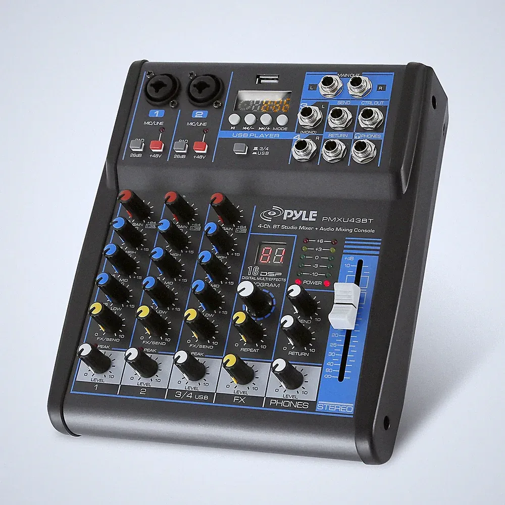 Pyle 4 Channel Audio Mixer with Bluetooth - DJ Sound Board 4, Black