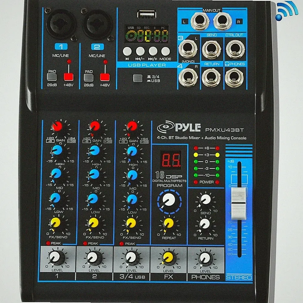 Pyle 4Ch Studio/DJ Controller Audio Mixer Console System w/USB & XLR PMXU43BT