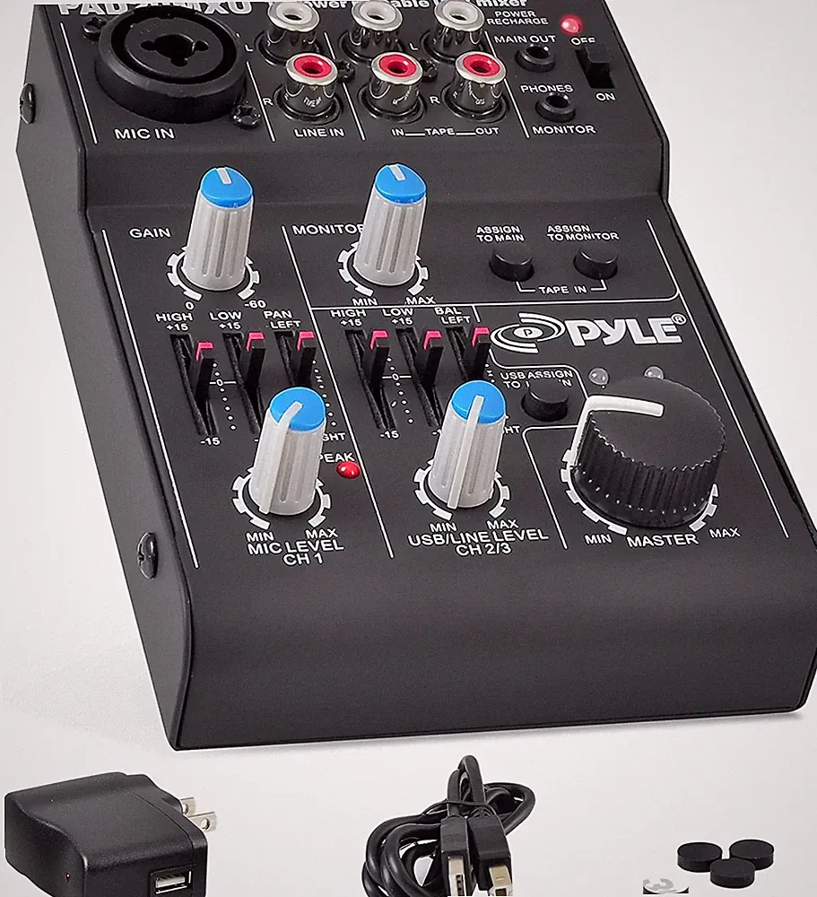Pyle 5 Channel Audio Mixer - DJ Sound Controller Interface with USB Soundcard fo