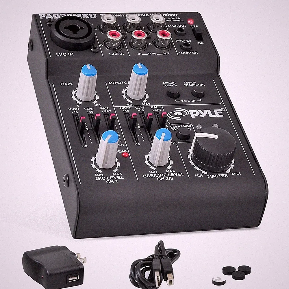 Pyle 5-Channel Rechargeable Mini Portable Audio Mixer – Compact Music Black