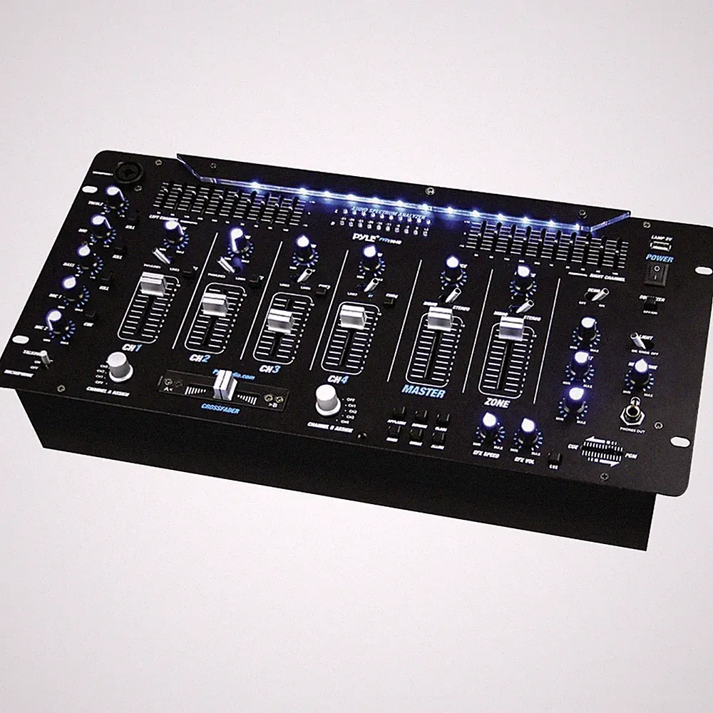 Pyle 6 Channel Mixer, Bluetooth DJ Controller, Stereo Mixer, Professional Sou...