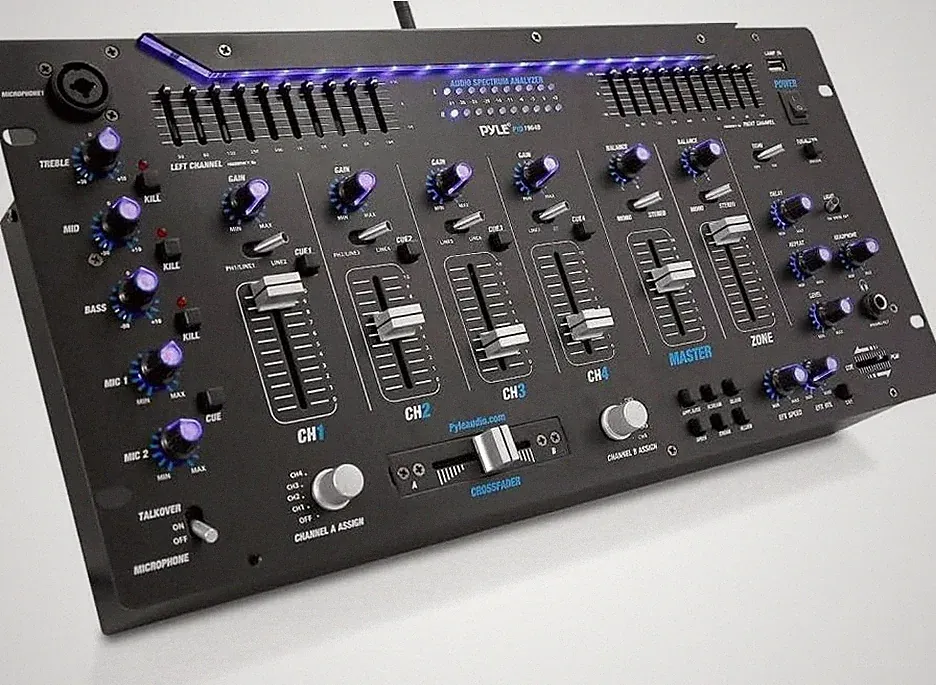 Pyle 6 Channel Mixer DJ Controller - Bluetooth, LED Illumination, Slider Control
