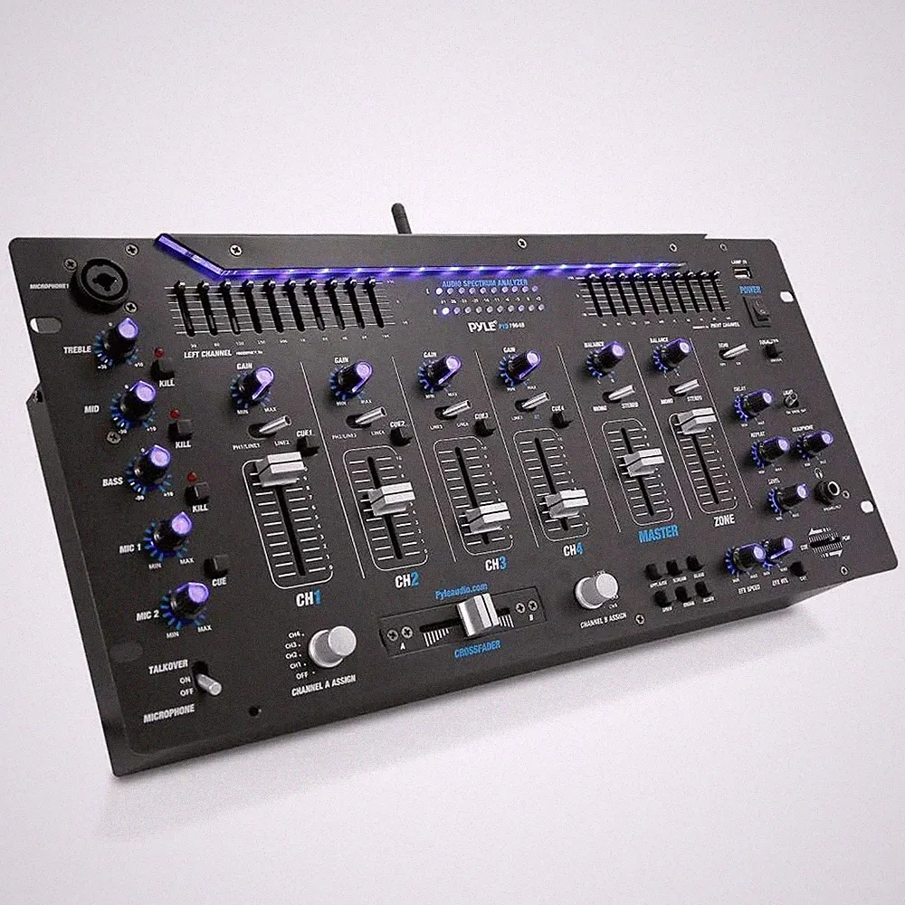 Pyle 6 Channel Mixer DJ Controller with Bluetooth, Professional Sound Black