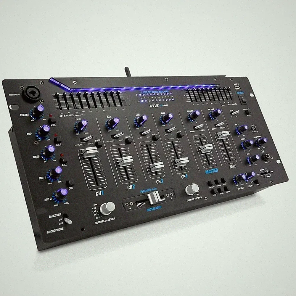 Pyle 6 Channel Mixer DJ Controller with Bluetooth, Professional Sound Black