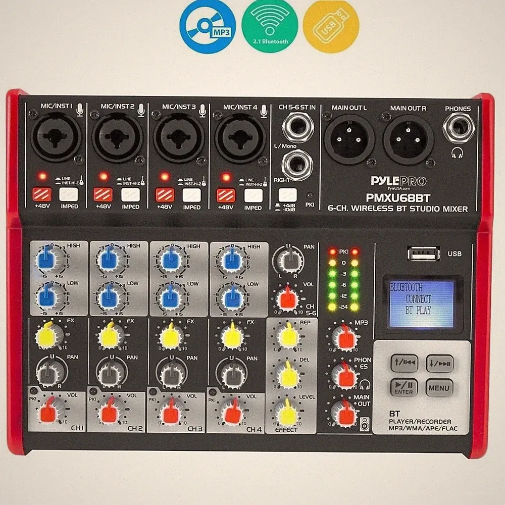 Pyle 6Ch Digital Mixer Pro Audio Bluetooth DJ Console & 3.49lbs Weight