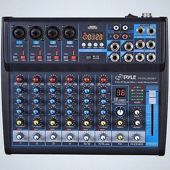 Pyle Bluetooth 8 Ch. Studio / DJ Controller Audio Mixer Console System PMXU83BT