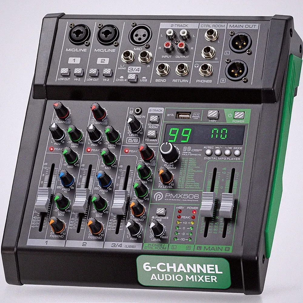 Pyle Multi 6 Channel Audio Mixer Bluetooth DJ Controller with LED Display