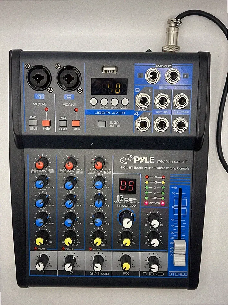 Pyle PMXU43BT.5 4-Channel BT Studio Mixer DJ Controller Audio Mixing Console