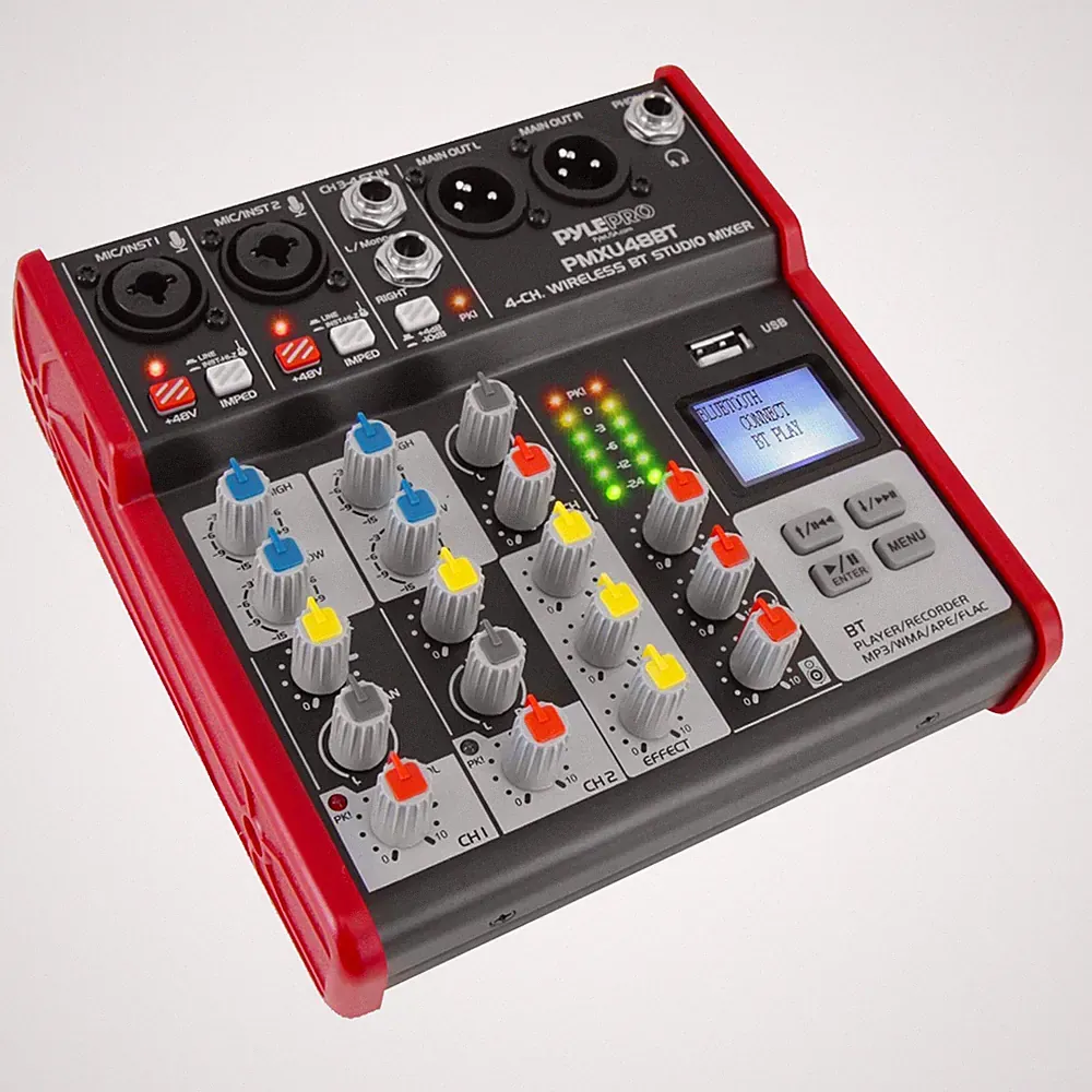 Pyle PMXU48BT.5 4-Channel Bluetooth Studio Mixer DJ Console (+48V Phantom Power)