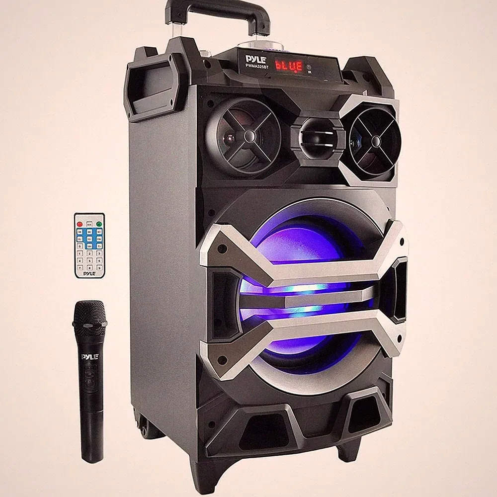 Pyle Portable PA System Speaker with Bluetooth USB Rechargeable Mic and DJ Li...