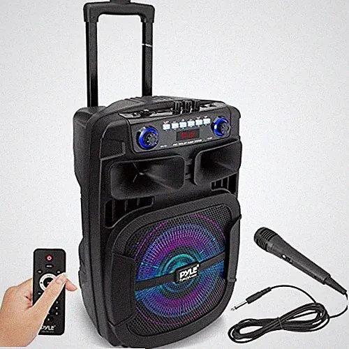 Pyle PPHP128B 12’’ Bluetooth FM Radio Portable PA Speaker Flashing Party Lights