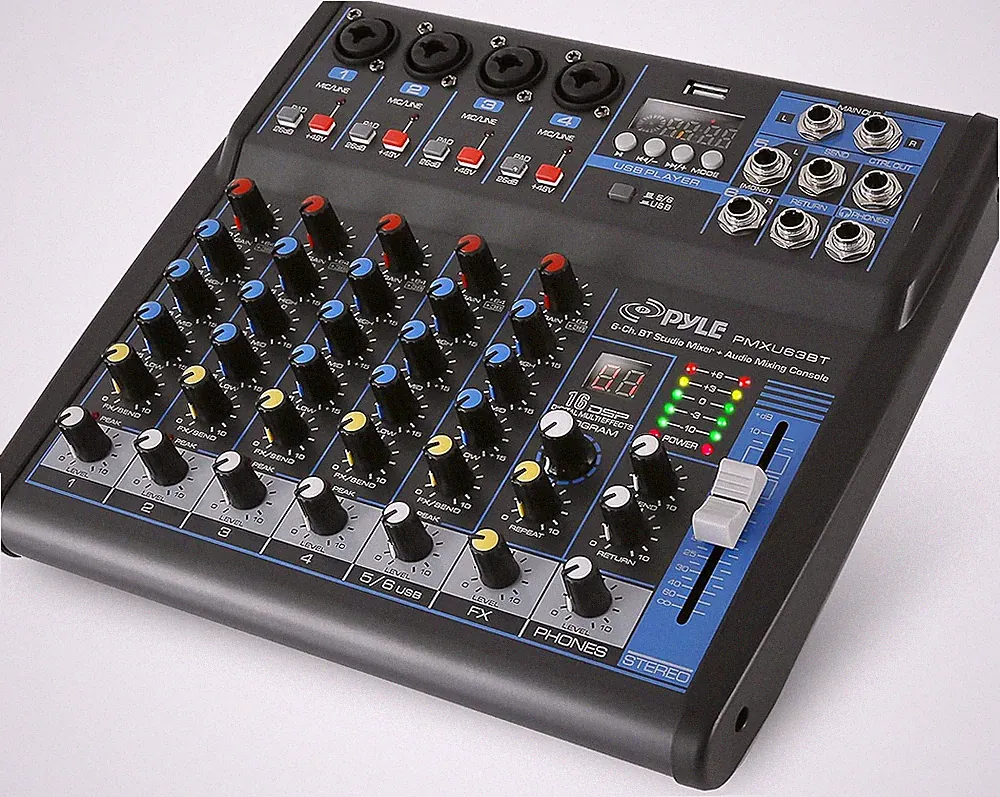 Pyle Professional 6 Channel Audio Mixer with Bluetooth - DJ Sound Board - USB