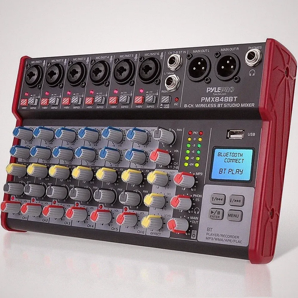 Pyle Professional 8-Channel Bluetooth Wireless DJ Mixer +48V PHANTOM POWER