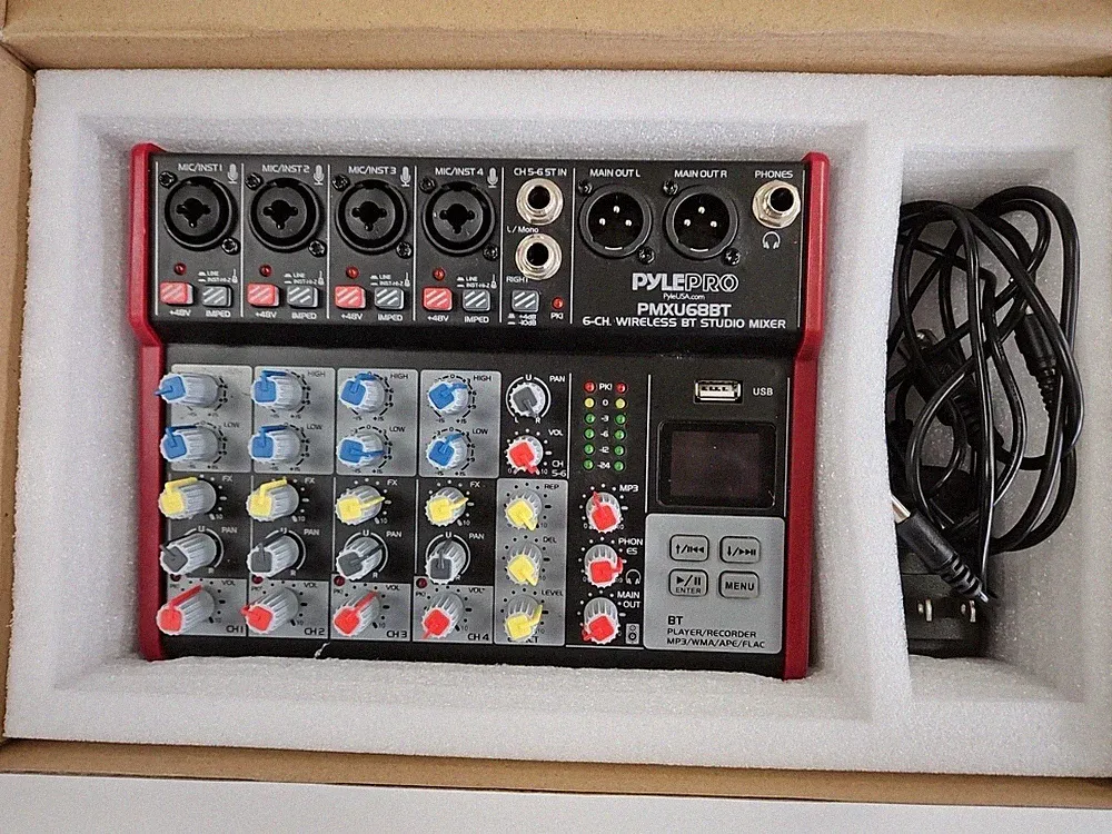 Pyle Professional DJ Audio Mixer Bluetooth 6 Channel Portable Sound Mixer USB