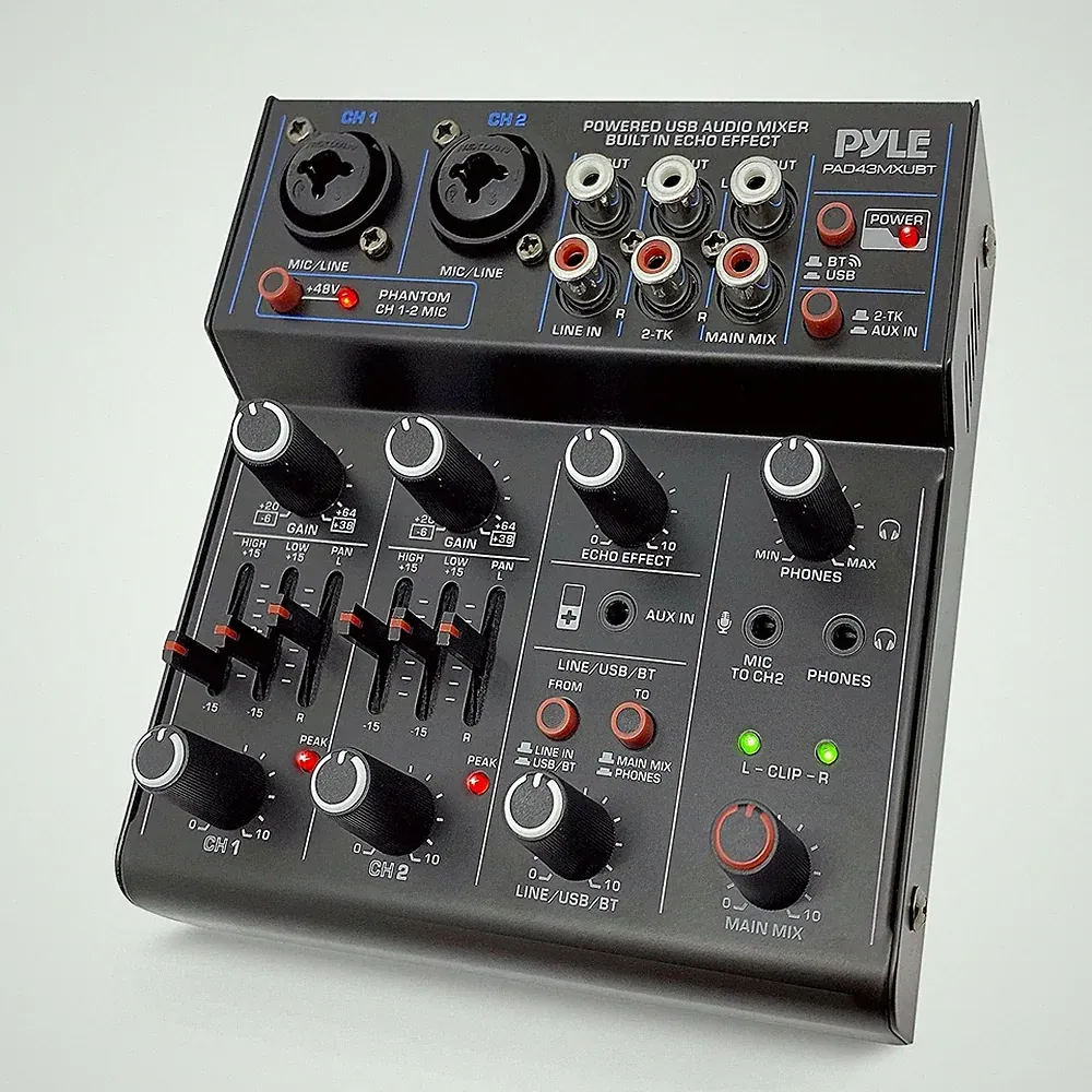 Pyle Professional Wireless DJ Audio Mixer - 4 Channel Bluetooth Controller So...