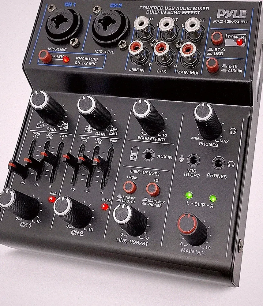 Pyle Professional Wireless DJ Audio Mixer 4 Channel Bluetooth Controller Sound