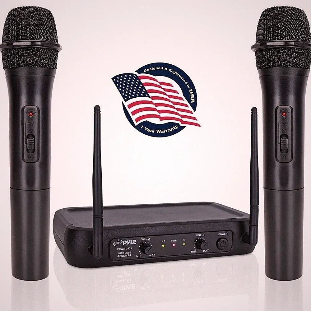 Pyle VHF Fixed Frequency Wireless Microphone System, Adjustable Volume Controls