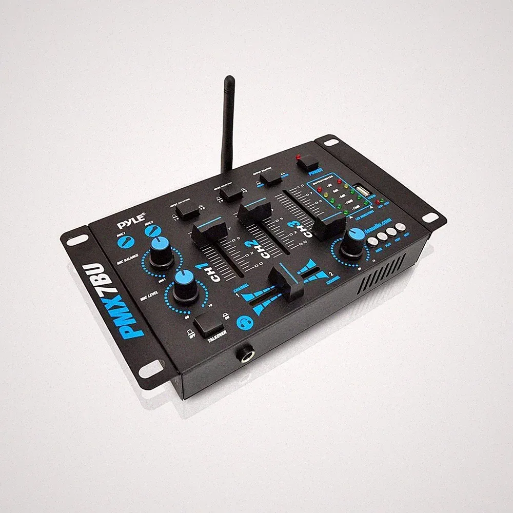 Pyle Wireless DJ Audio Mixer - 3 Channel Bluetooth Compatible DJ Controller S...