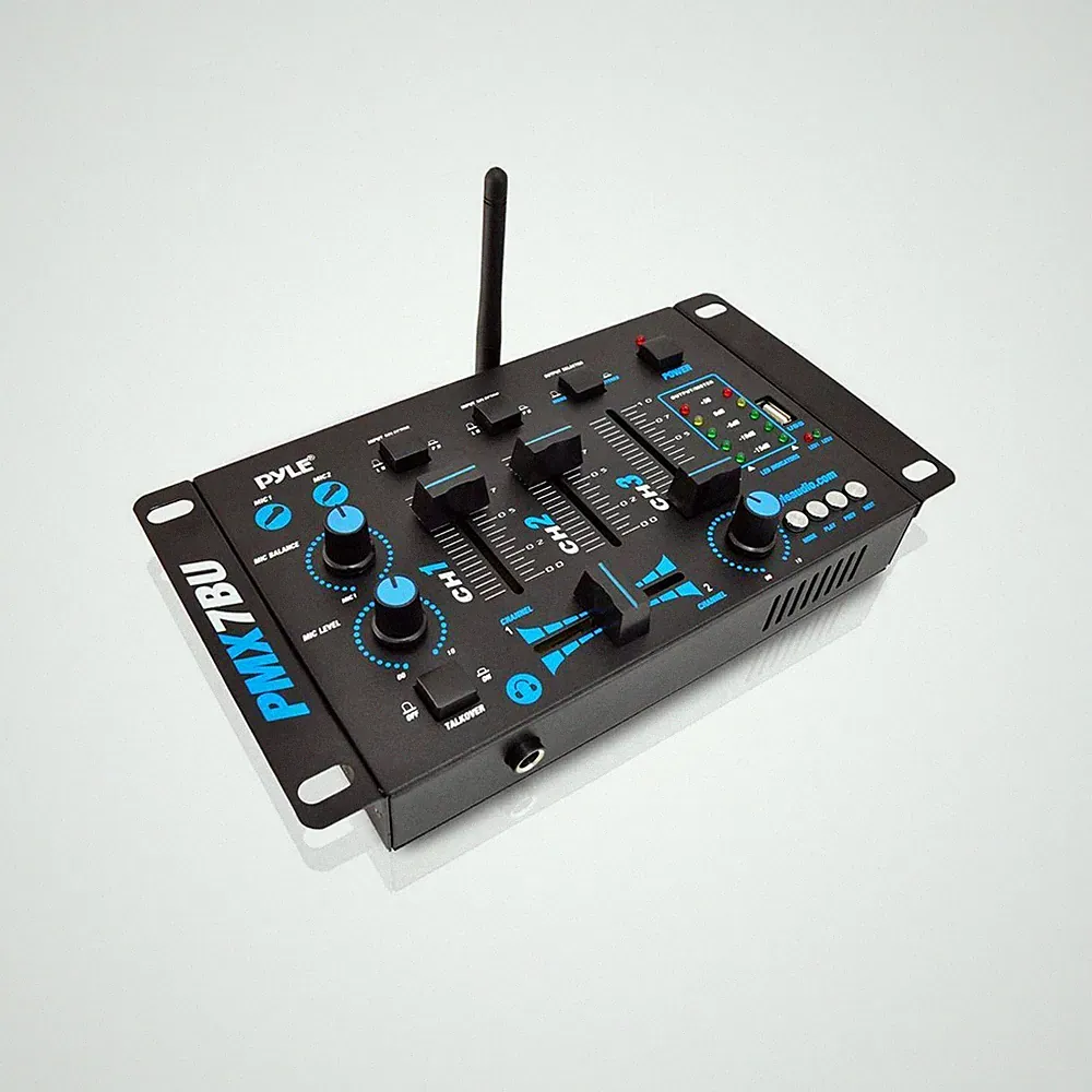 Pyle Wireless DJ Audio Mixer 3 Channel Bluetooth Compatible DJ Controller So...