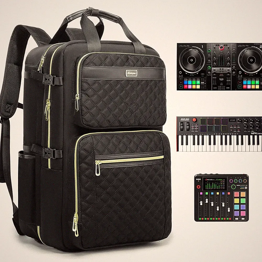 Rabjen DJ Backpack for Club Gigs, DJ Mixer Case Compatible with Pioneer DJ DDJ-R