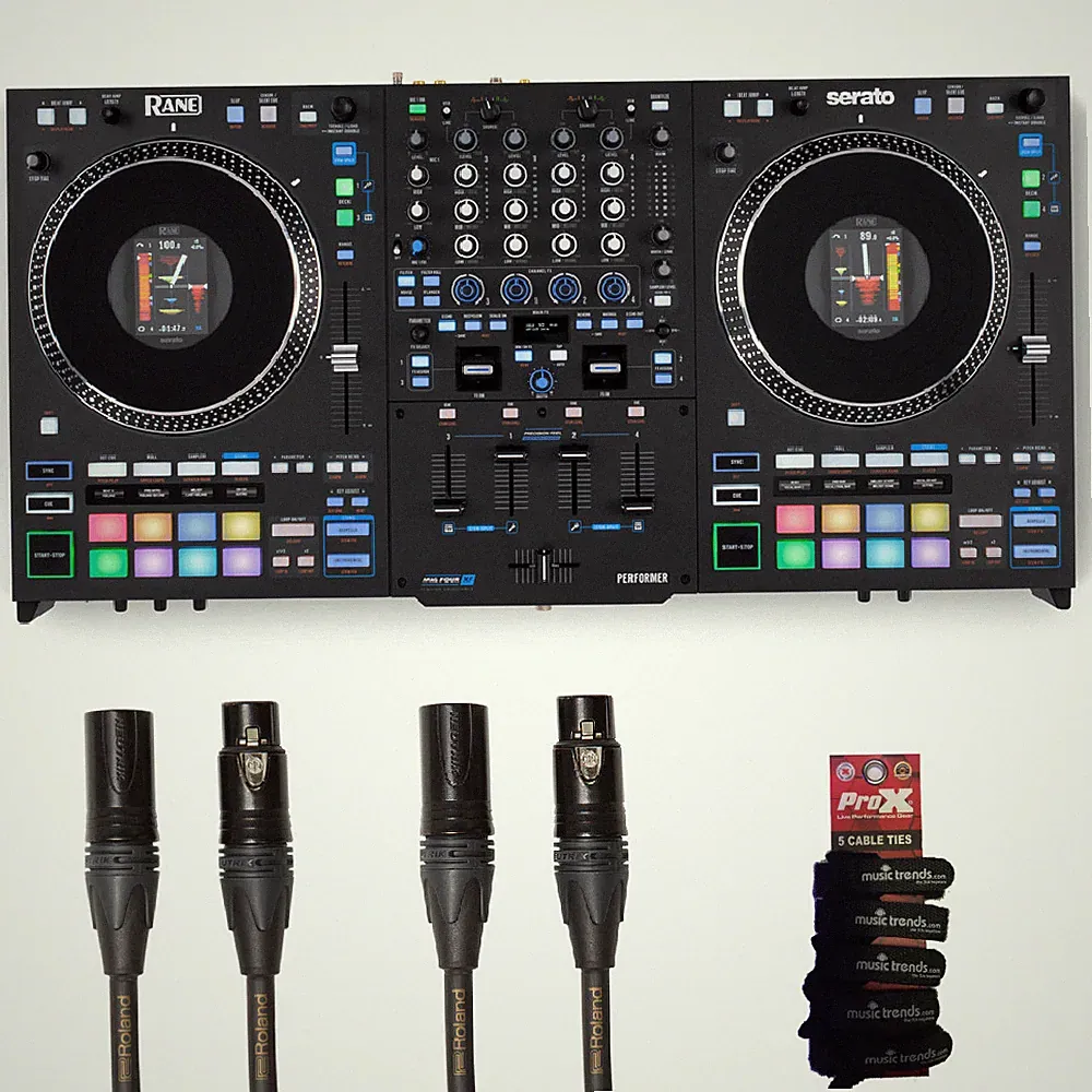 RANE DJ Performer 4 CH MOTORIZED DJ CONTROLLER WITH STEMS + 2 Gold Roland XLRs