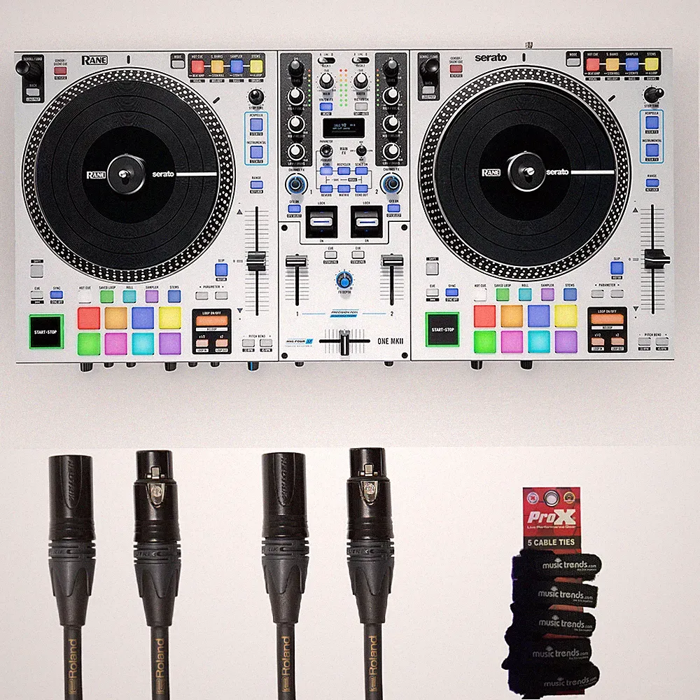 RANE ONE MKII White Motorized DJ controller + 2 Gold Roland 25' XLRs