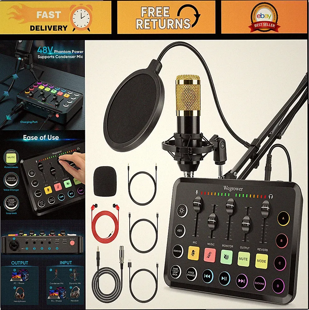 Rechargeable Audio Mixer for Gaming & Podcasting - High-Quality Sound, USB Compa