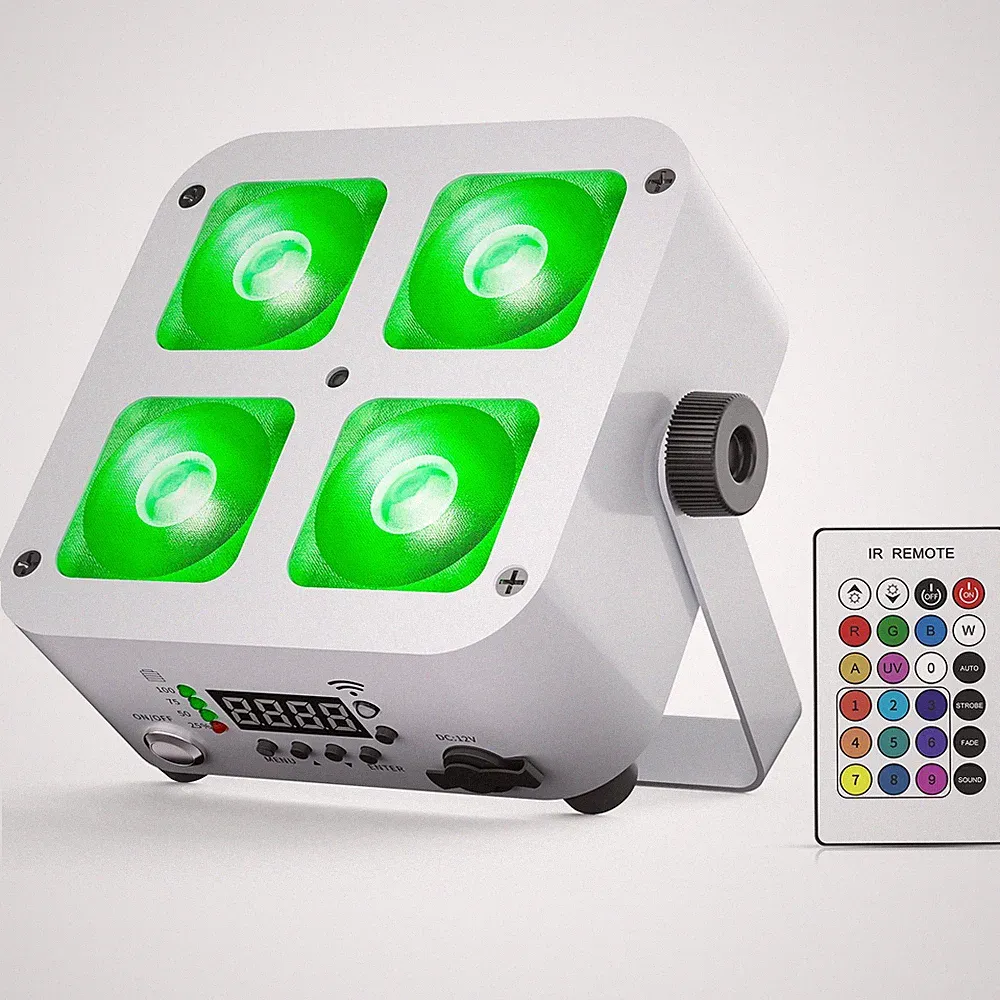 Rechargeable Par Light RGBWA+UV Battery Powered DMX 4LED DJ Uplight with Case