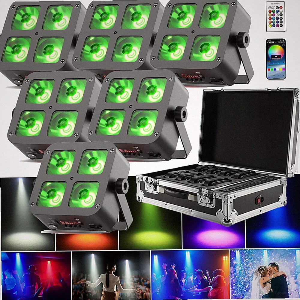 Rechargeable RGBWA+UV 4-LED Par Light with 5200mAh Battery Wireless DJ Uplights