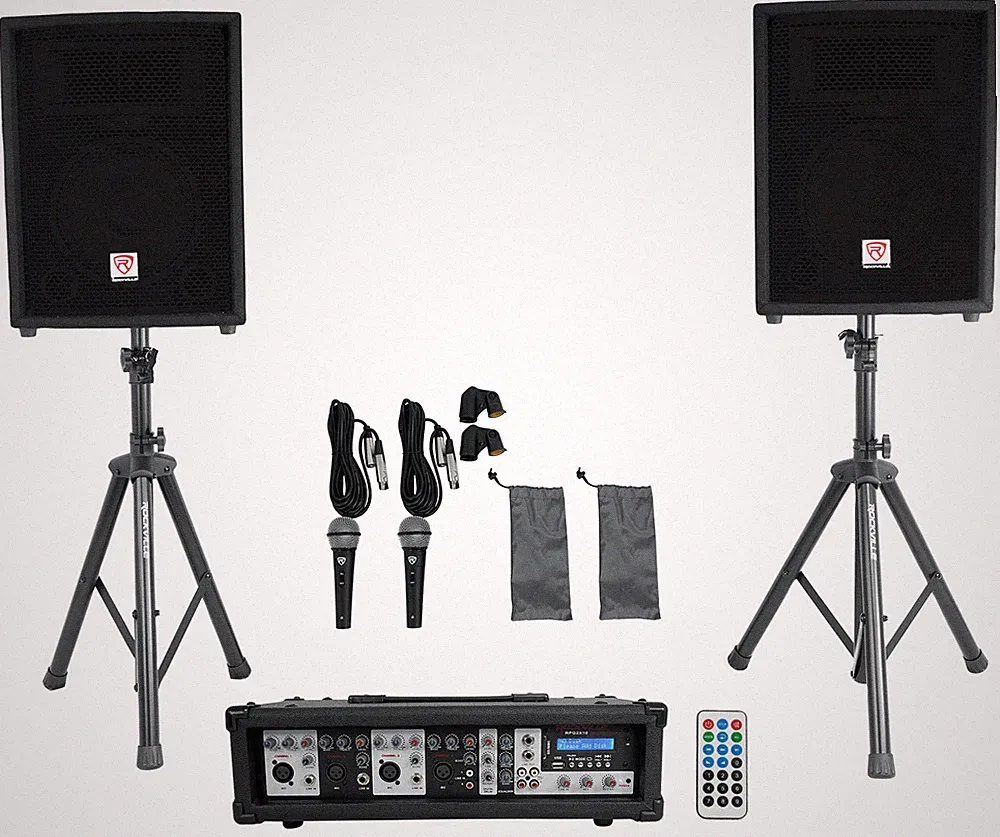 Rockville 10" Church Speakers+Mixer+Stands+Mics+Bluetooth 4 Church Sound Systems