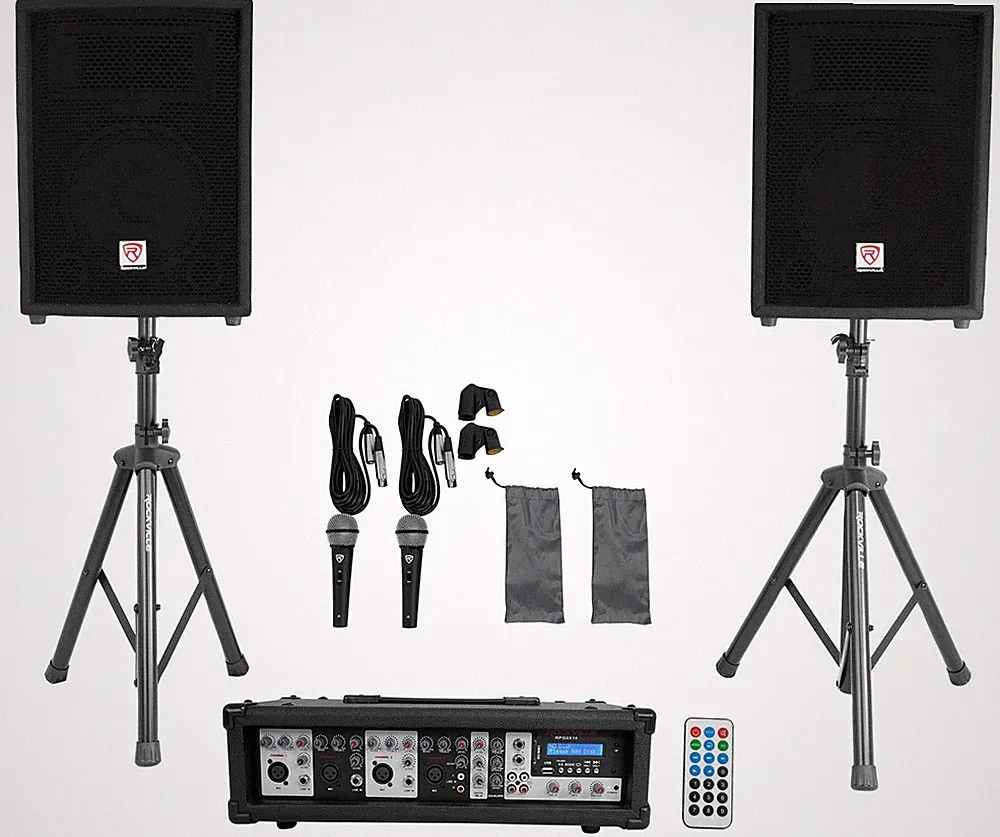 Rockville 10" Church Speakers+Mixer+Stands+Mics+Bluetooth 4 Church Sound Systems