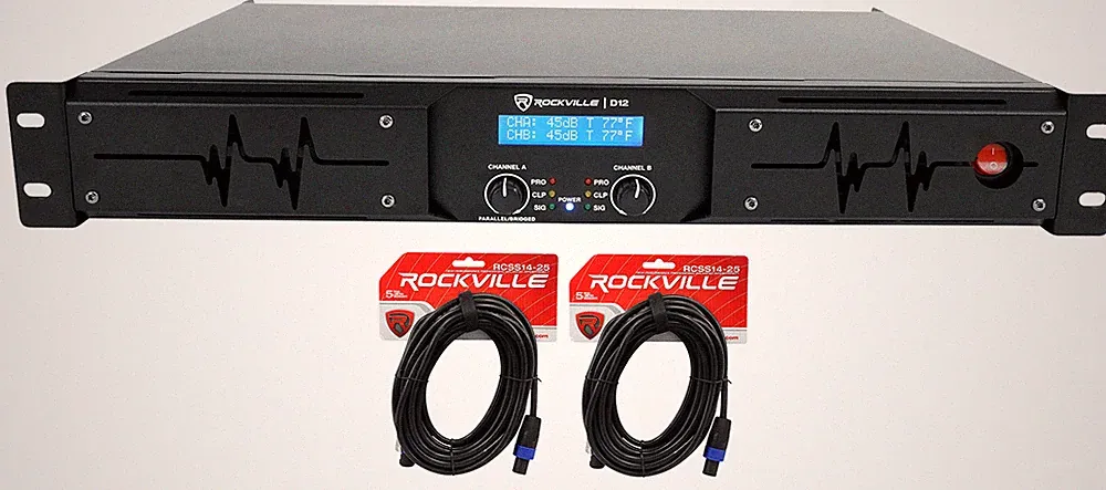 Rockville D12 5000w Peak/1400w RMS 2 Channel Power Amplifier Pro/DJ Amp+Cables