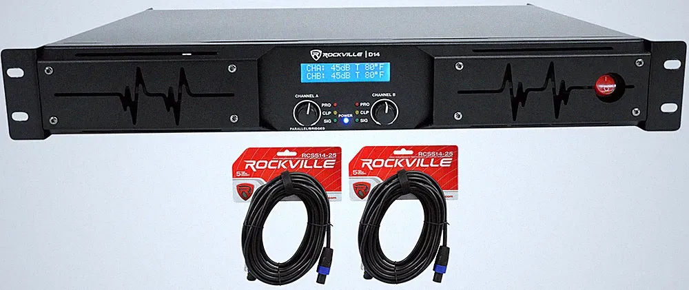 Rockville D14 7000w Peak/2000w RMS 2 Channel Power Amplifier Pro/DJ Amp+Cables