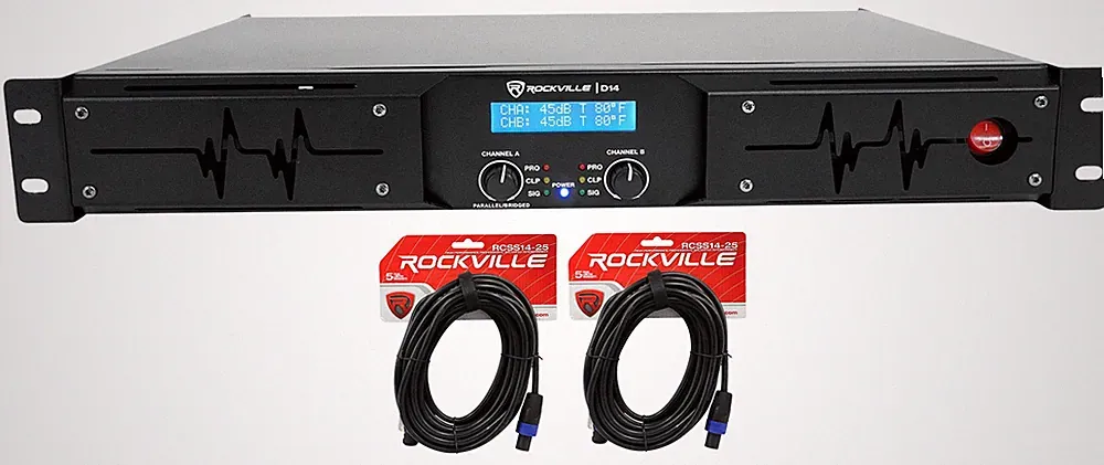 Rockville D14 7000w Peak/2000w RMS 2 Channel Power Amplifier Pro/DJ Amp+Cables
